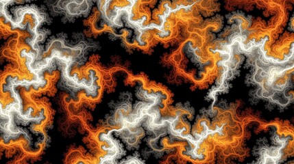 Wall Mural - abstract orange and white fractal pattern on black background