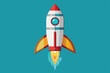 © Iftikhar alam - A vibrant rocket is depicted ascending with bright flames, showcasing a sleek design against a vivid blue background.