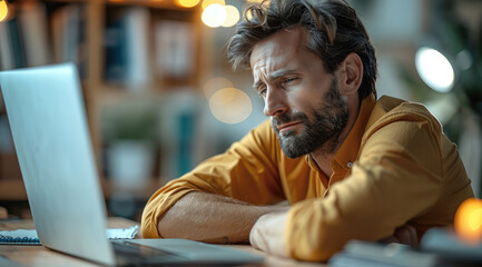 Poster - An office worker slumped over their desk, their posture strained and uncomfortable, with a look of discomfort on their face.