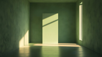 Wall Mural - Minimalist green interior with natural light and shadows