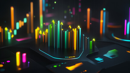 Abstract business black background with Colorful charts and graphs with statistics to innovative analyze business potential and forecast future development of companies growth.