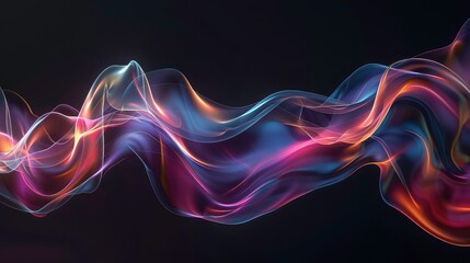 Wall Mural - A digitally-generated abstract background with glowing, wavy lines in purple, blue, and yellow hues against a black backdrop.