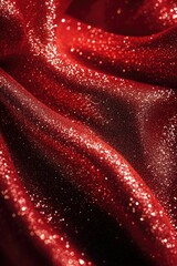 Wall Mural - Velvety red fabric adorned with shimmering silver sequins, ideal for evening wear or decorative purposes.