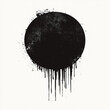 © mingnimit - Black ink circle with grunge effect on white background, featuring drips that create striking visual contrast. This artwork evokes sense of boldness and creativity