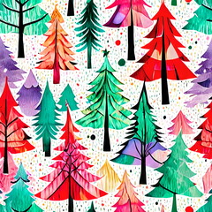 Wall Mural - Christmas trees seamless pattern