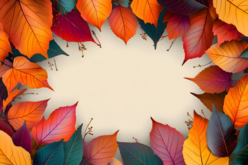 Sticker - Colorful autumn leaves in rich hues frame an empty central area, reflecting the beauty of the season and providing an inviting backdrop for various artistic applications.