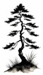 © akkash vertical - sin strokes tree made brush black some stile background olated white ink illustration painting u growing silhouette gohua pine sumi grass ink illustration pine forest landscape oriental graphic black