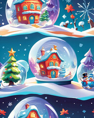 Canvas Print - Cheerful snow globes and winter landscapes for holiday celebrations seamless design pattern wallpaper