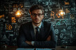© mattegg - Confident Businessman in Suit and Glasses Sitting at Desk