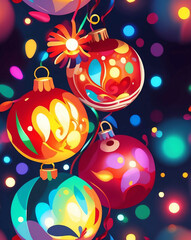 Poster - Colorful holiday lights and ornaments for festive celebrations seamless design pattern