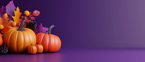 thanksgiving banner halloween decoration on purple background