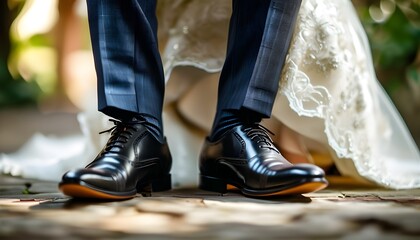 Intimate Perspective of Bride and Groom Footwear at a Beautiful Wedding Ceremony