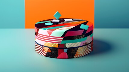 Wall Mural - A geometric-themed cake with sharp angles and contrasting colors, decorated with metallic accents and abstract patterns for a contemporary look. 8k UHD, suitable for high-quality printing or 