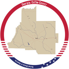 Wall Mural - Map of Coffee County in Georgia, USA arranged in a circle.