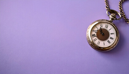 Old-Fashioned Pocket Watch on a Pastel Lavender Background