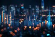 © Sarno - Urban skyline at night with blurred lights and graph line overlay, cityscape representing data analysis