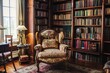 © Boris - Cozy library room with vintage armchair and books