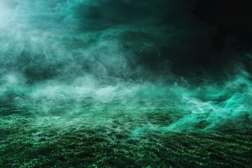 Smoky green background, dark ground, light toxic black fog, stadium stink mist, green grass smoke cloud, soccer night field dust, poison potion floating sport, dirty transparent, blue hues,