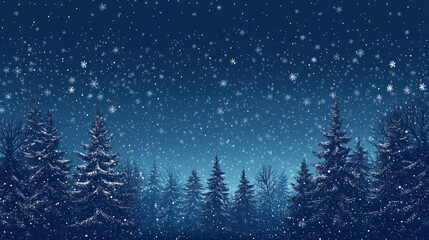 Christmas Background,Winter Night sky dark blue with starry,snowy in woodland landscape with firs,coniferous forest pine and falling snow,Vector with generative ai