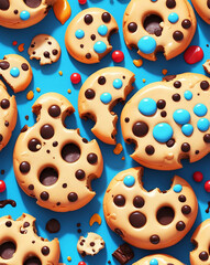 Warm cookies with gooey chocolate chips seamless design pattern wallpaper