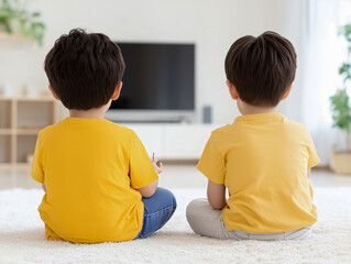 Children playing a game in a modern living room