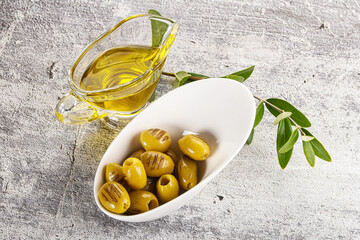 Grilled green olives appetizer snack