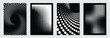 © TWINS DESIGN STUDIO - Abstract monochrome gradient poster background vector set. Modern cover template with black and white perspective geometric  prism shape, halftone dot. Ideal design for social media, banner, ads.