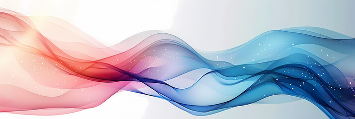 Wall Mural - Abstract wave design with pink, red, and blue colors against a white background.