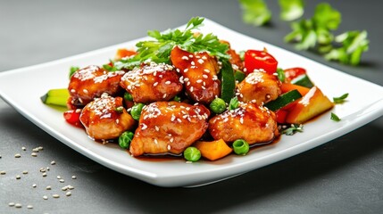 Wall Mural - Tasty Chicken Dish with Vegetables and Sesame Seeds