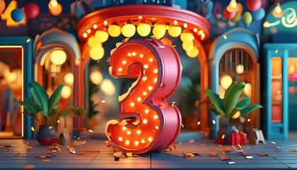 Vibrant 3D Countdown Poster for Shopping Mall Grand Opening Featuring Number 4 with Engaging Visuals