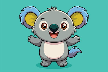 Wall Mural - The adorable koala character smiles happily with bright colors in the background, inviting attention and joy, a cartoon character Cute Koala