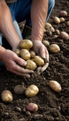 hands farmer harvest potato  potato farmer agriculture vegetable harvest nature organic fresh food harvesting gardening natural healthy garden farming green gardener farm crop hand raw plant dirtied