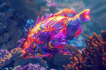 Abstract Fish Underwater. Colorful Coral Reef with Beautiful Abstract Fish in the Sea