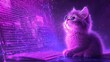 © O - Cute kitten in glasses exploring futuristic purple digital world