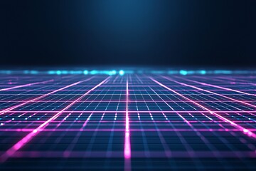 Neon grid horizon in a retro futuristic setting.