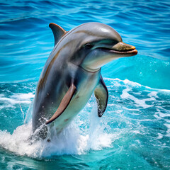 Wall Mural - dolphin jumping out of waterdolphin, water, sea, animal, mammal, blue, ocean, swimming, marine, dolphins, wildlife, jump, pool, fish, nature, wild, swim, life, bottlenose, fun, aquatic, fin, flipper, 