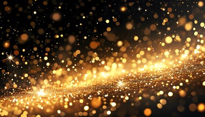 Enchanting Black Magic Christmas: Glittering Bokeh Stars and Golden Dust Background