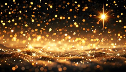 Enchanting Black Magic Christmas: Glittering Bokeh Stars and Golden Dust Background