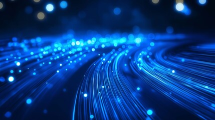 Wall Mural - flowing blue optical fiber lines with glowing particles, symbolizing high-speed data transmission an