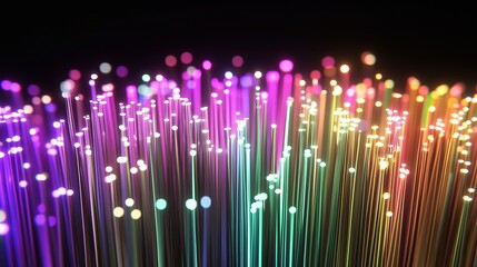 Wall Mural - vibrant fiber optic cables glowing in multiple colors, creating a futuristic digital technology conc