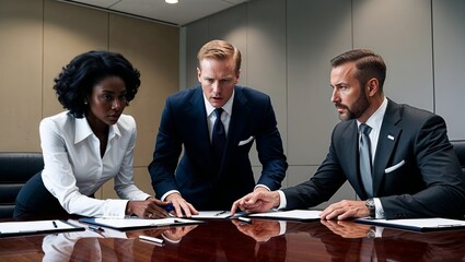 young business woman and businessman working together