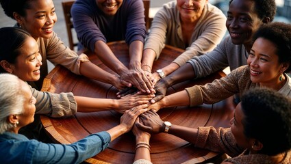 multi - ethnic group of people having a meeting in a cafe