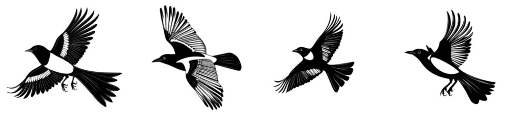 Cartoon bird silhouette. Wild flying bird modern image. Illustration for prints, cards, websites.