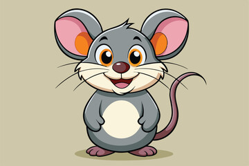 Wall Mural - A cute mouse with big ears smiles broadly, radiating joy and friendliness in its playful demeanor, a cartoon character of a Cute mouse cartoon