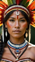 rainforest amazon woman illustration gorgeous indigenous vertical beautiful woman indigenous portrait tribal amazon gorgeous serious person culture paint female outdoors brazil beauty lifestyle