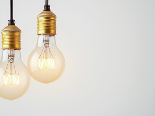 lightbulbs protected by wire hang in front of a white wall inside