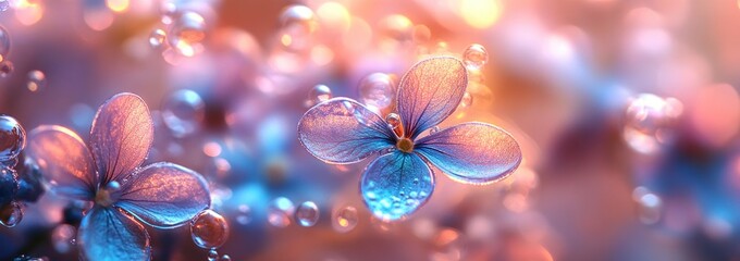 Poster - Delicate Blue Flowers with Water Drops