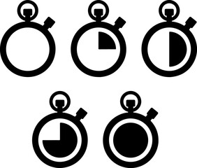 Pixel perfect icon set of remaining time timer chronometer. countdown stopwatch watch clock. Thin line icons flat vector illustrations isolated on white transparent background