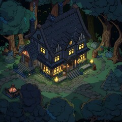 Sticker - Nighttime Fantasy Cottage in the Forest