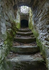 Sticker - Stone Steps Leading to a Dark Tunnel Entrance